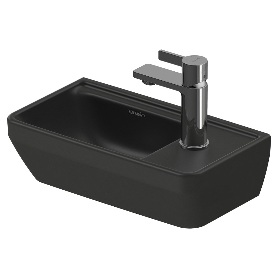 Lave-mains D-NEO
40 x 22 cm, céramique
tablette de robinetterie
sans trop-plein, partie
inférieure émaillée, avec
matériel de fixation