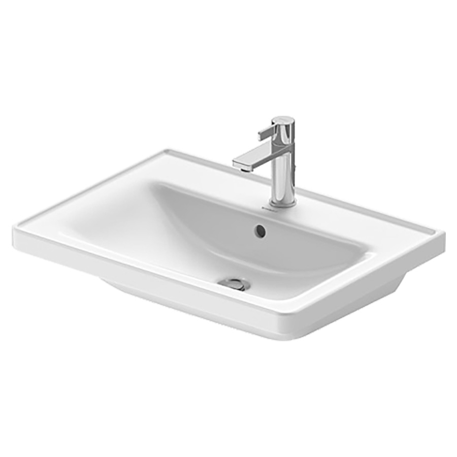 Lavabo D-NEO
65 x 48 cm, céramique
tablette de robinetterie
pour meuble suspendu
avec trop-plein, partie
inférieure émaillée