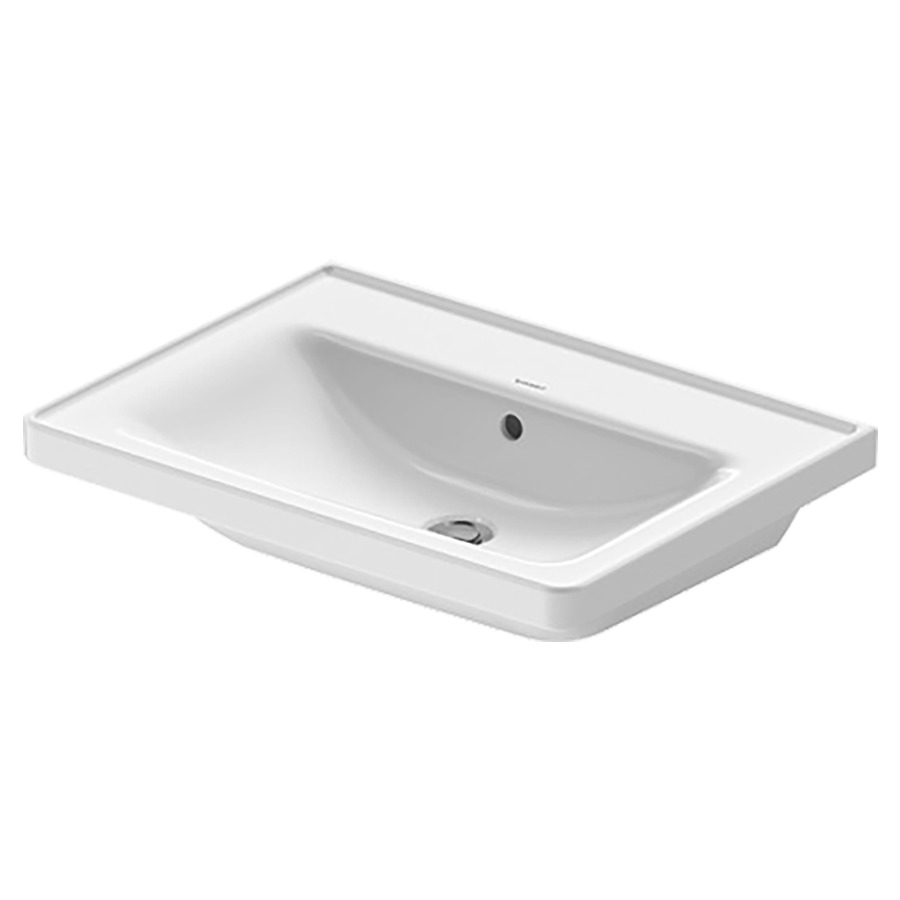 Lavabo D-NEO
65 x 48 cm, céramique
tablette de robinetterie
pour meuble suspendu
avec trop-plein, partie
inférieure émaillée
