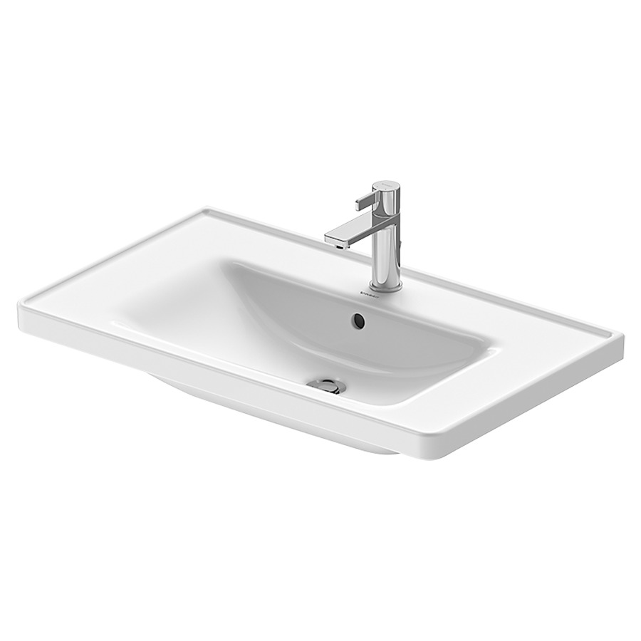 Lavabo D-NEO
80 x 48 cm, céramique
tablette de robinetterie
pour meuble suspendu
avec trop-plein, partie
inférieure émaillée