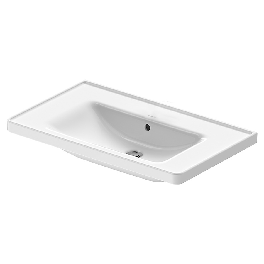 Lavabo D-NEO
80 x 48 cm, céramique
tablette de robinetterie
pour meuble suspendu
avec trop-plein, partie
inférieure émaillée