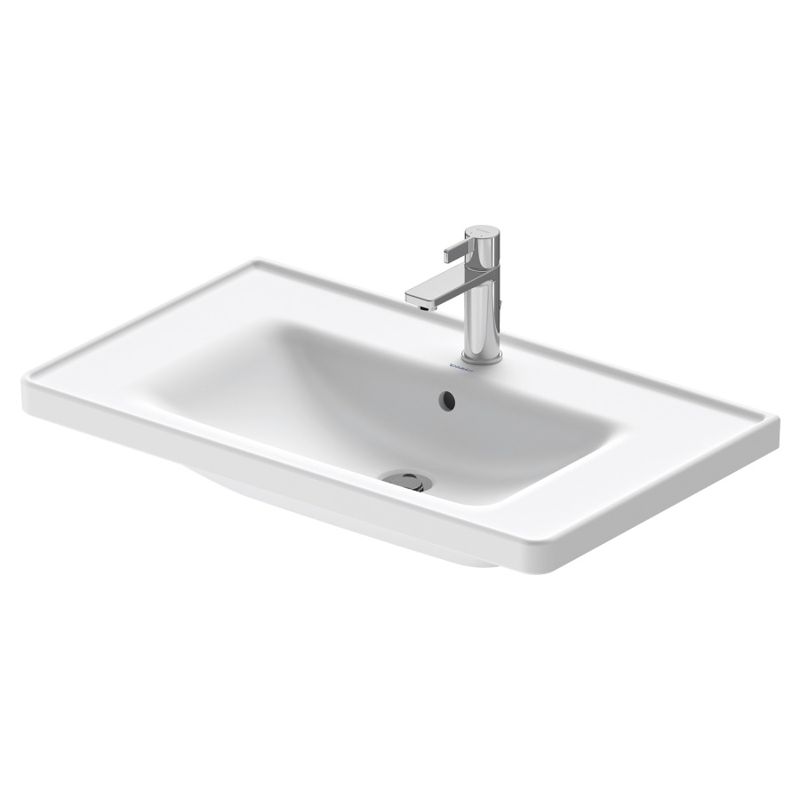 Lavabo D-NEO
80 x 48 cm, céramique
tablette de robinetterie
pour meuble suspendu
avec trop-plein, partie
inférieure émaillée