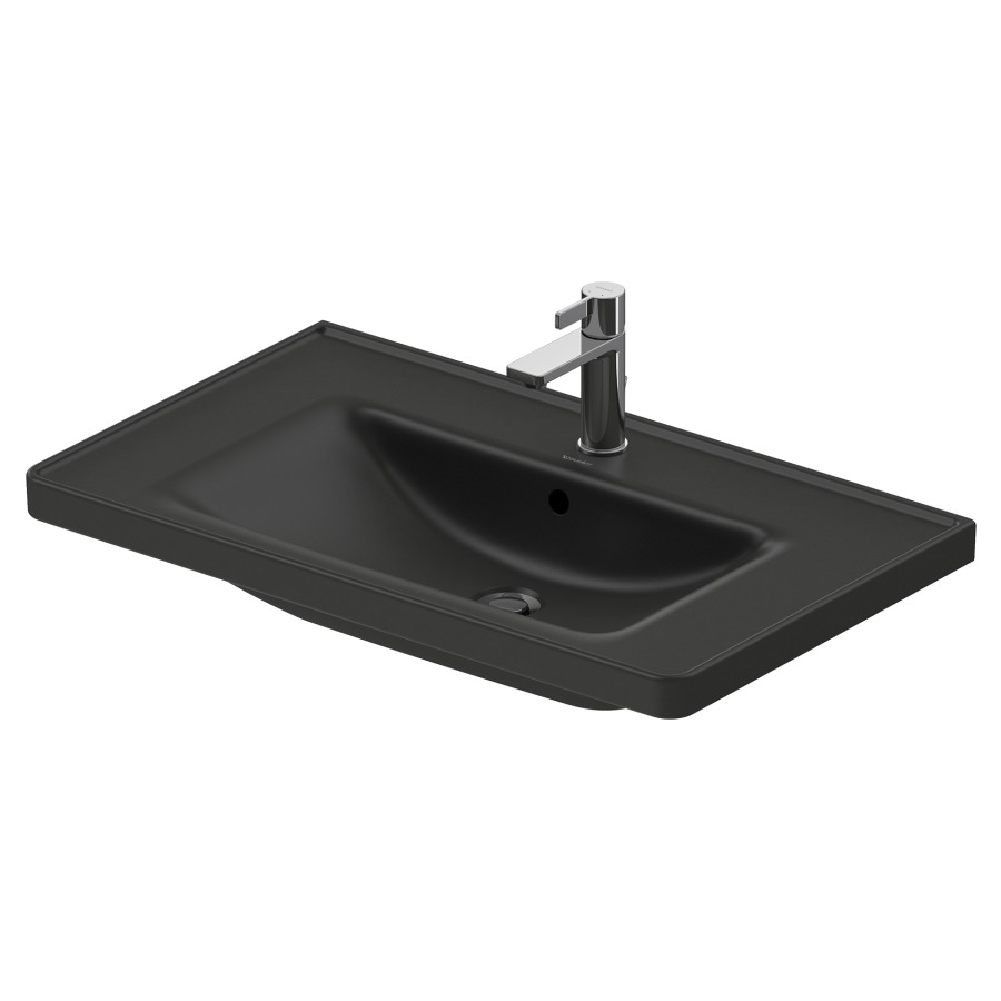 Lavabo D-NEO
80 x 48 cm, céramique
tablette de robinetterie
pour meuble suspendu
avec trop-plein, partie
inférieure émaillée