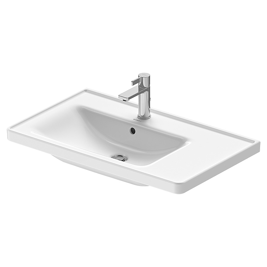 Lavabo D-NEO
80 x 48 cm, céramique
tablette de robinetterie
lavabo à gauche, pour meuble
suspendu, avec trop-plein
partie inférieure émaillée