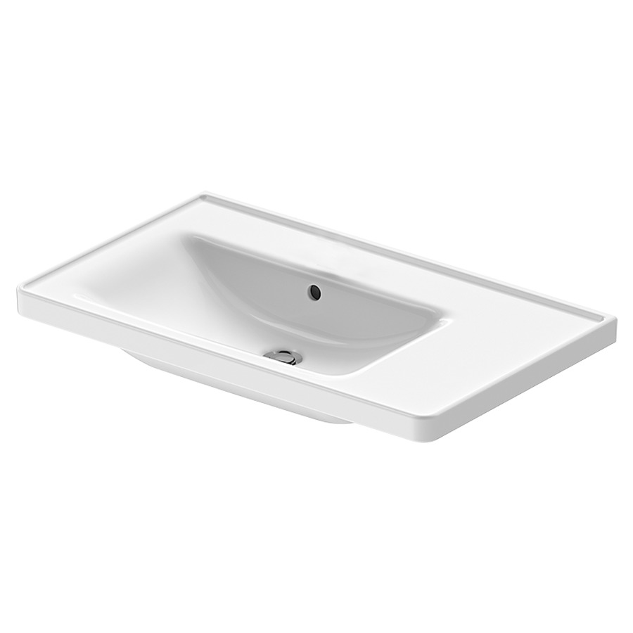 Lavabo D-NEO
80 x 48 cm, céramique
tablette de robinetterie
lavabo à gauche, pour meuble
suspendu, avec trop-plein
partie inférieure émaillée