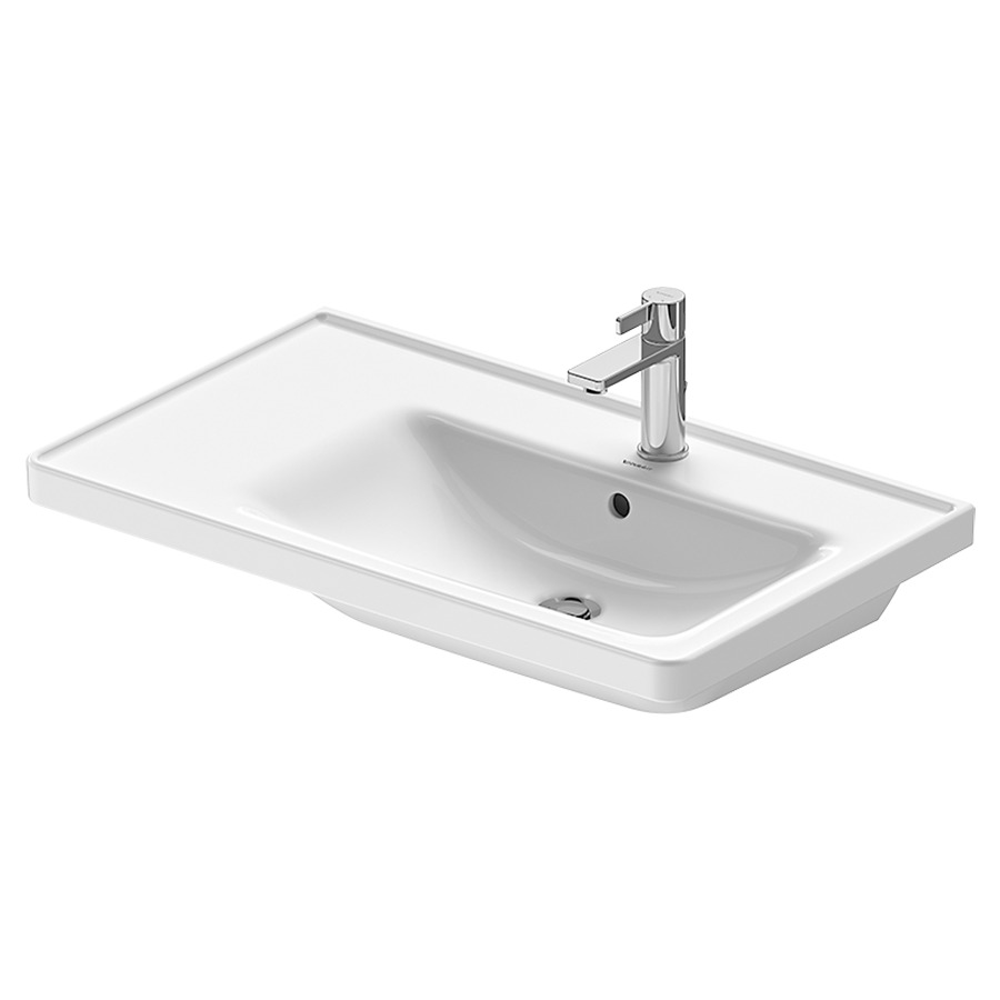 Lavabo D-NEO
80 x 48 cm, céramique
tablette de robinetterie
lavabo à droite, pour meuble
suspendu, avec trop-plein
partie inférieure émaillée