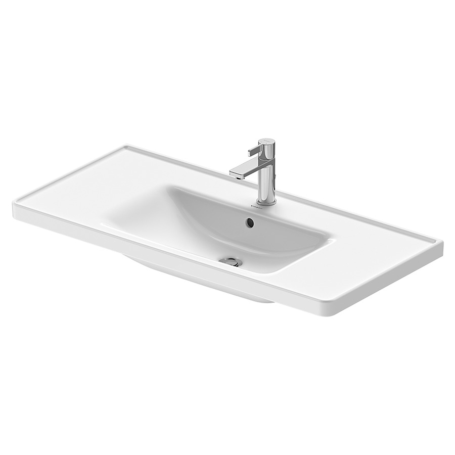 Lavabo D-NEO
100,5 x 48 cm, céramique
tablette de robinetterie
pour meuble suspendu
avec trop-plein, partie
inférieure émaillée