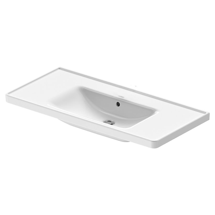 Lavabo D-NEO
100,5 x 48 cm, céramique
tablette de robinetterie
pour meuble suspendu
avec trop-plein, partie
inférieure émaillée