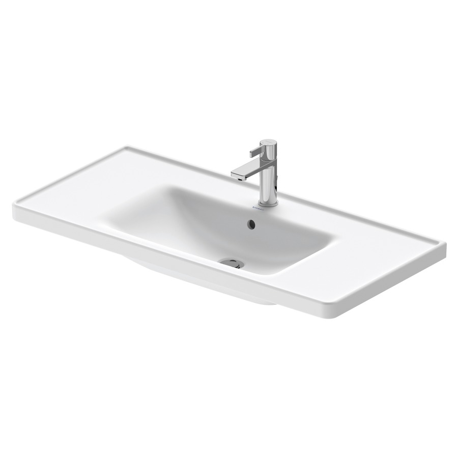 Lavabo D-NEO
100,5 x 48 cm, céramique
tablette de robinetterie
pour meuble suspendu
avec trop-plein, partie
inférieure émaillée