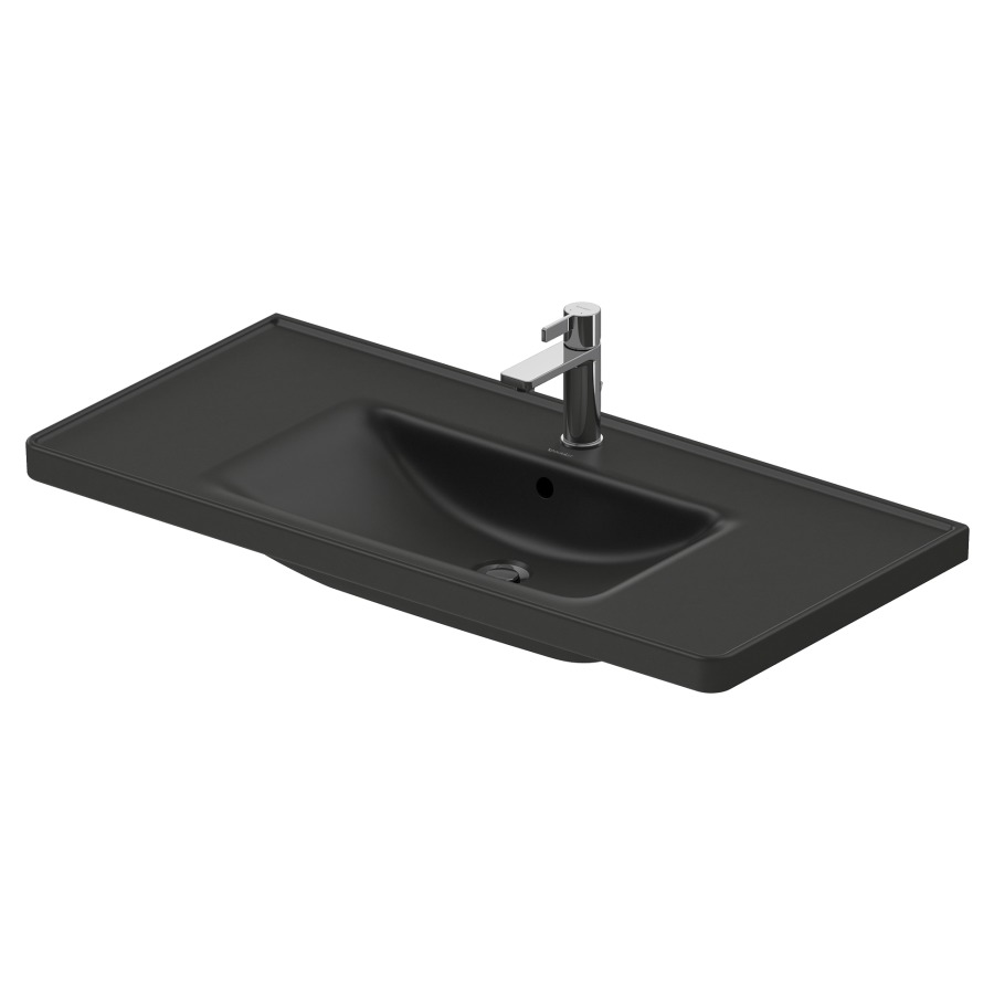 Lavabo D-NEO
100,5 x 48 cm, céramique
tablette de robinetterie
pour meuble suspendu
avec trop-plein, partie
inférieure émaillée
