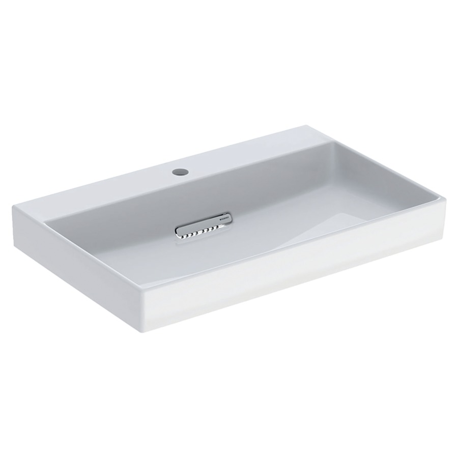 Lavabo ONE
75 x 14,2 x 48 cm, céramique
blanc, sans trop-plein, sortie
horizontale, cache
d'évacuation blanc, avec
raccordement du lavabo et
siphon modèle gain de place