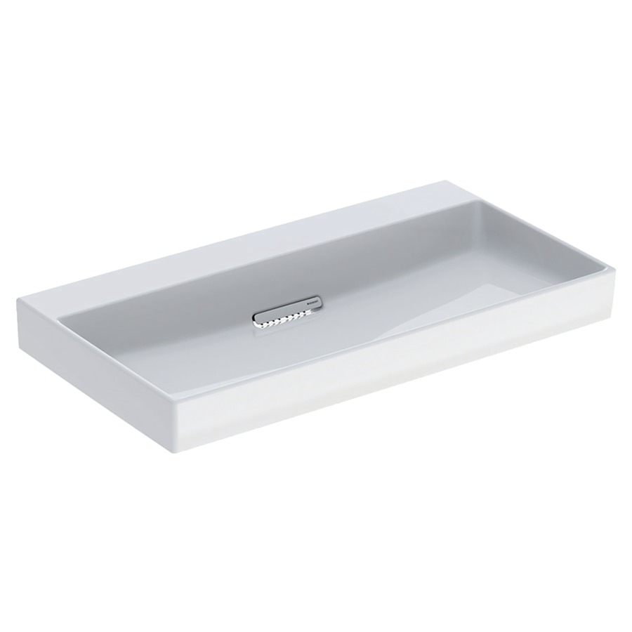 Lavabo ONE
90 x 14,2 x 48 cm, céramique
blanc, sans trop-plein, sortie
horizontale, cache
d'évacuation blanc, avec
raccordement du lavabo et
siphon modèle gain de place