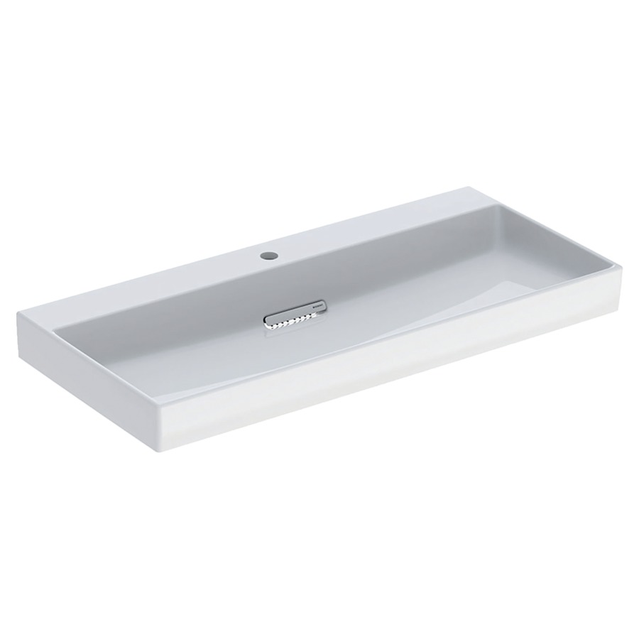 Lavabo ONE
105 x 14,2 x 48 cm, céramique
blanc, sans trop-plein, sortie
horizontale, cache
d'évacuation blanc, avec
raccordement du lavabo et
siphon modèle gain de place