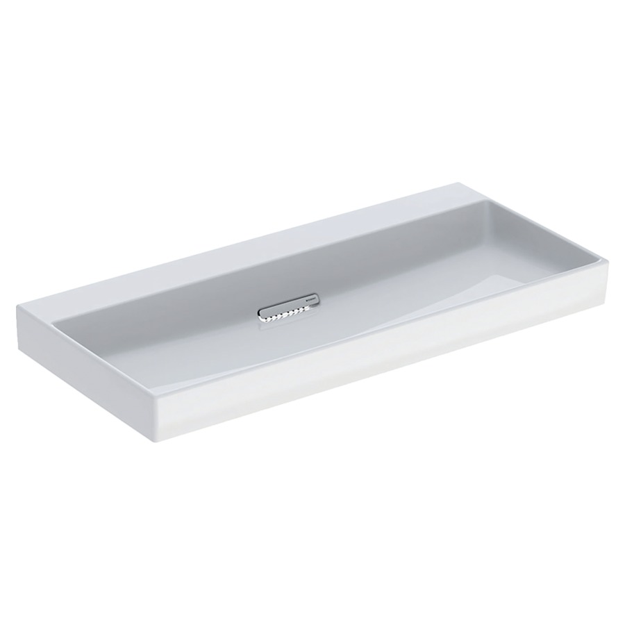Lavabo ONE
105 x 14,2 x 48 cm, céramique
blanc, sans trop-plein, sortie
horizontale, cache
d'évacuation blanc, avec
raccordement du lavabo et
siphon modèle gain de place