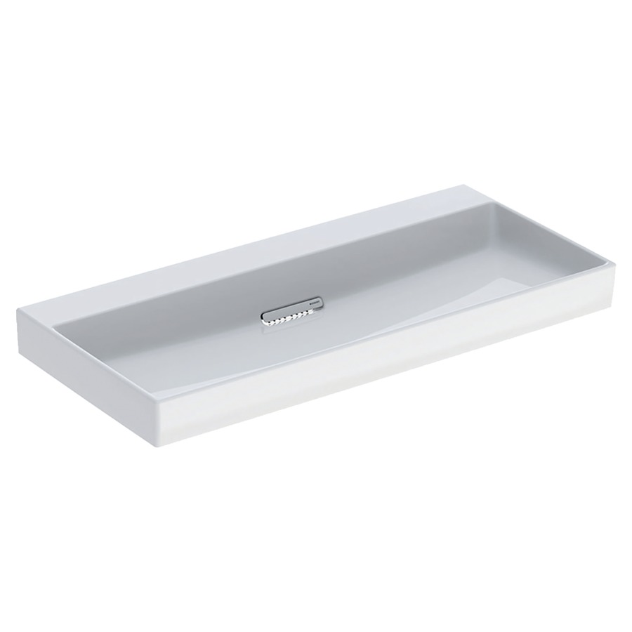 Lavabo ONE
120 x 14,2 x 48 cm, céramique
blanc, sans trop-plein, sortie
horizontale, cache
d'évacuation blanc, avec
raccordement du lavabo et
siphon modèle gain de place