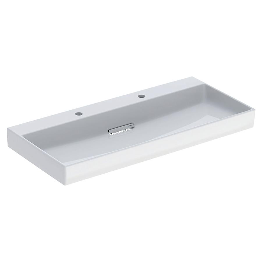 Lavabo ONE
120 x 14,2 x 48 cm, céramique
blanc, sans trop-plein, sortie
horizontale, cache
d'évacuation blanc, avec
raccordement du lavabo et
siphon modèle gain de place