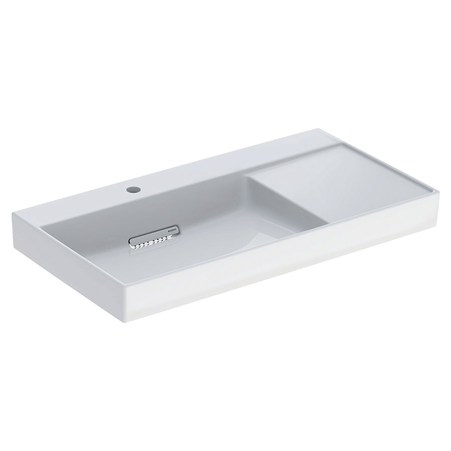 Lavabo ONE
90 x 14,2 x 48 cm, céramique
blanc, sans trop-plein, sortie
horizontale, cache
d'évacuation blanc, espace de
rangement à droite, avec
raccordement du lavabo et
siphon modèle gain de place