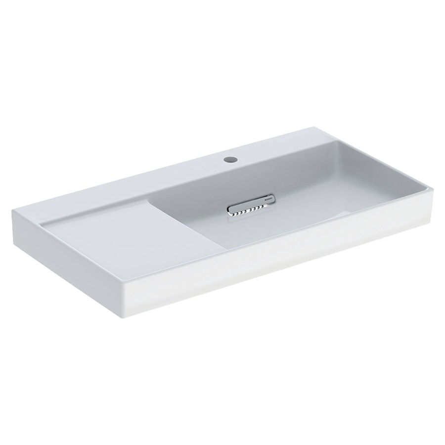 Lavabo ONE
90 x 14,2 x 48 cm, céramique
blanc, sans trop-plein, sortie
horizontale, cache
d'évacuation blanc, espace de
rangement à gauche, avec
raccordement du lavabo et
siphon modèle gain de place