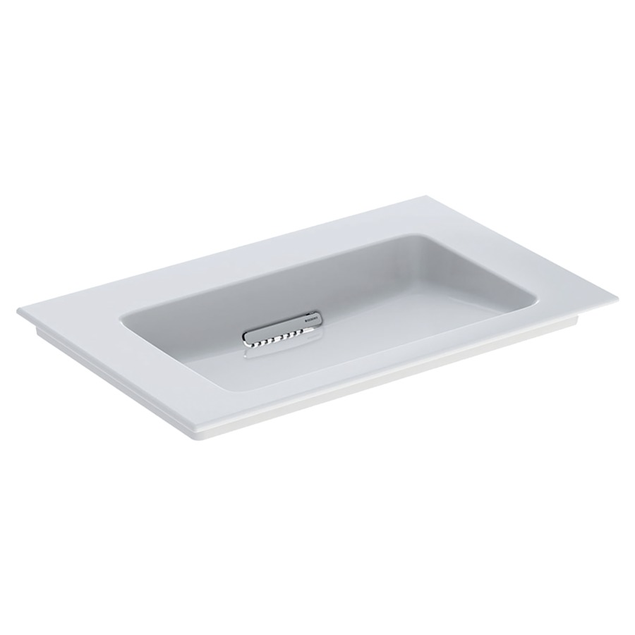 Lavabo ONE
75 x 48 x 13 cm, céramique
sans trop-plein, sortie
horizontale, cache
d'évacuation blanc, pour
montage sur meuble de lavabo
avec raccordement du lavabo et
siphon modèle gain de place