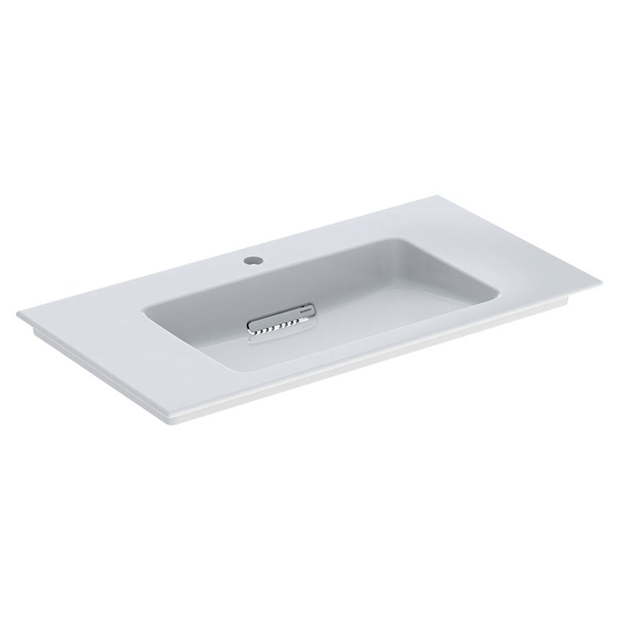 Lavabo ONE
90 x 48 x 13 cm, céramique
sans trop-plein, sortie
horizontale, cache
d'évacuation blanc, pour
montage sur meuble de lavabo
avec raccordement du lavabo et
siphon modèle gain de place