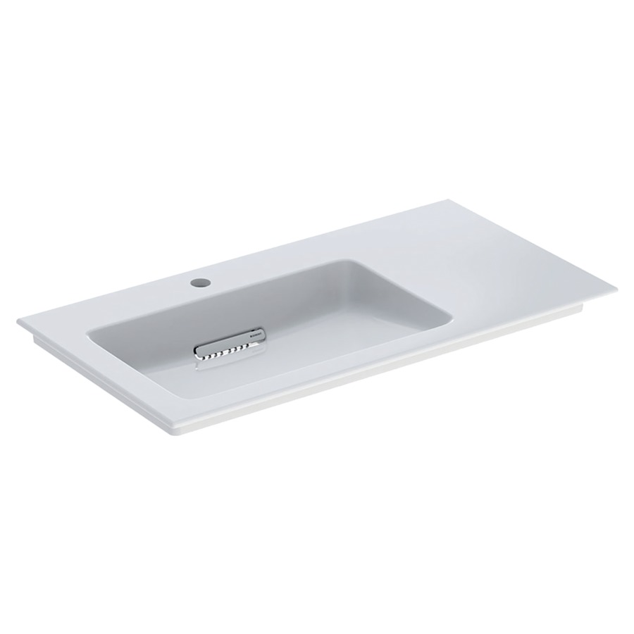 Lavabo ONE
90 x 48 x 13,1 cm, céramique
sans trop-plein, sortie
horizontale, cache
d'évacuation blanc, pour
montage sur meuble de lavabo
espace de rangement à droite
avec raccordement du lavabo et
siphon modèle gain de place