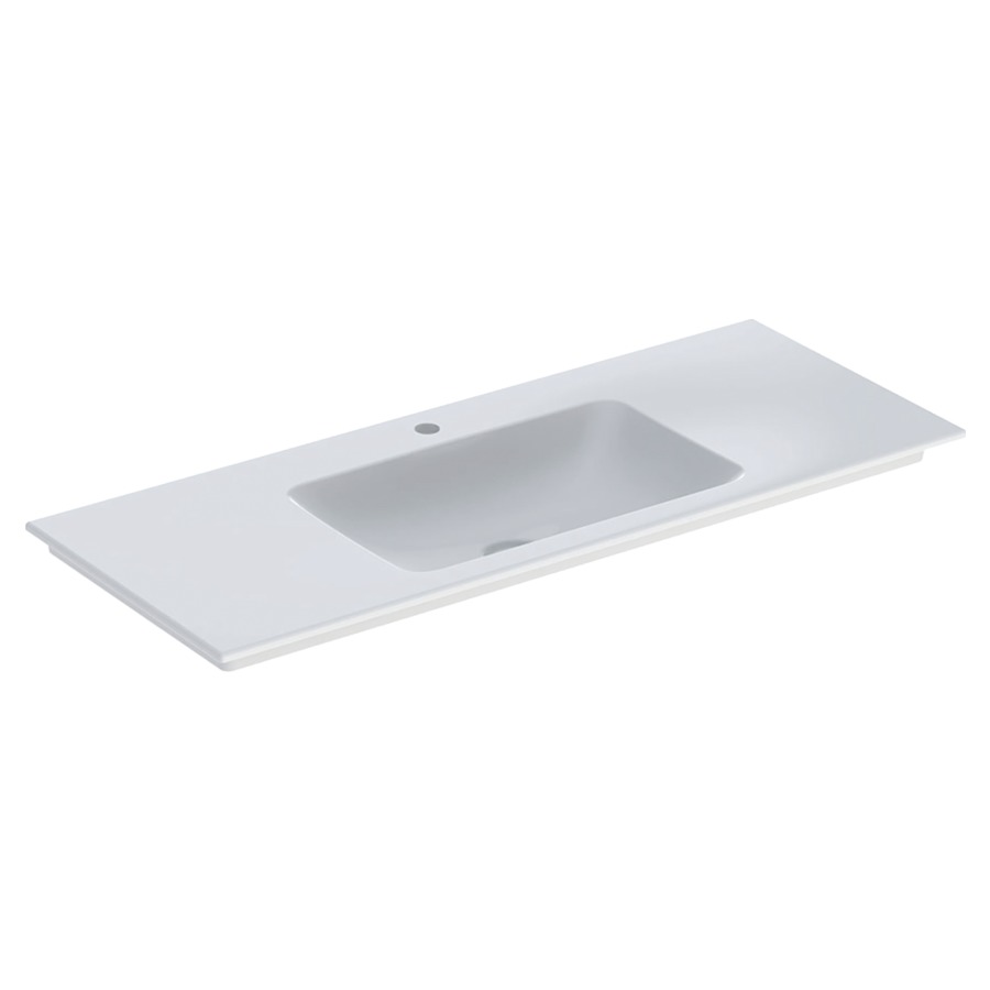 Lavabo ONE
120 x 48 x 14 cm, céramique
sans trop-plein, sortie
verticale, pour montage sur
meuble de lavabo