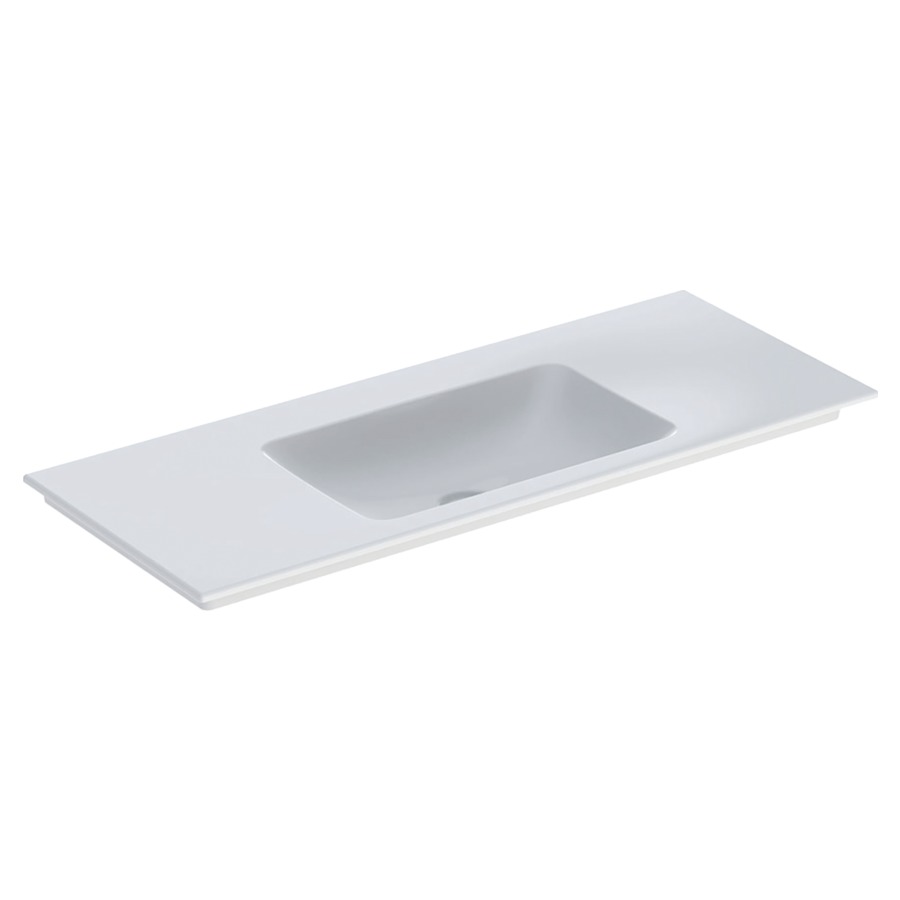 Lavabo ONE
120 x 48 x 14 cm, céramique
sans trop-plein, sortie
verticale, pour montage sur
meuble de lavabo