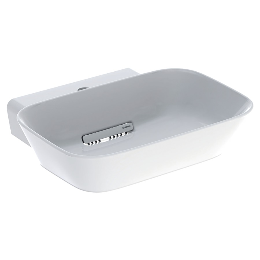 Lavabo à poser ONE
50 x 42,5 x 15,4 cm, céramique
forme de coupelle, sans
trop-plein, sortie horizontale
avec raccordement du lavabo et
siphon modèle gain de place