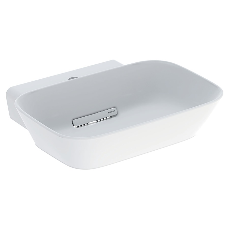 Lavabo à poser ONE
50 x 42,5 x 15,4 cm, céramique
forme de coupelle, sans
trop-plein, sortie horizontale
avec raccordement du lavabo et
siphon modèle gain de place