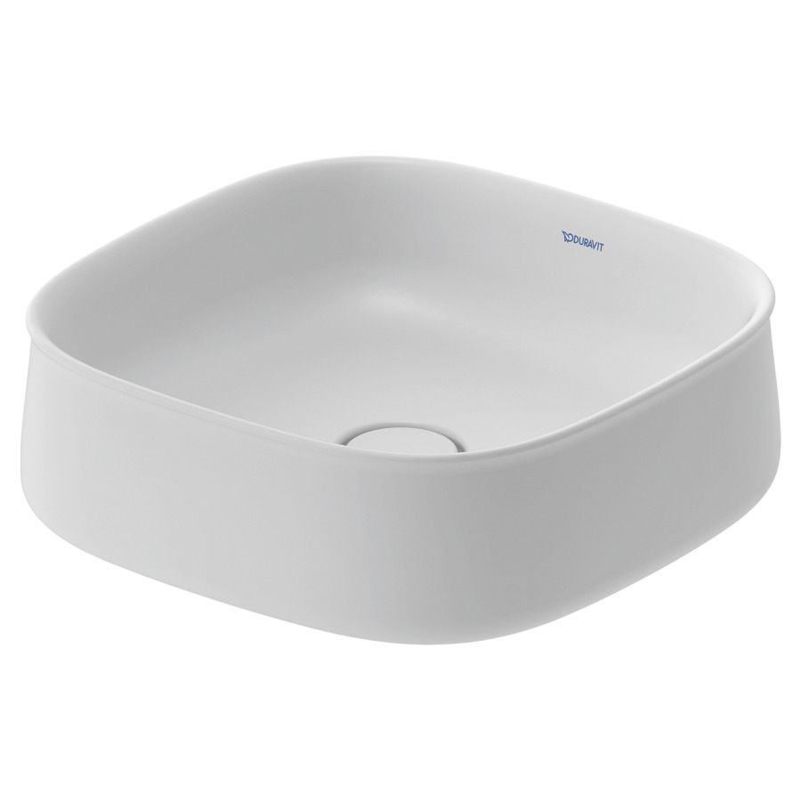 Lavabo à poser ZENCHA
42 x 42 cm, DuraCeram
poli, sans trop-plein, vidage
avec enjoliveur en céramique
incluse