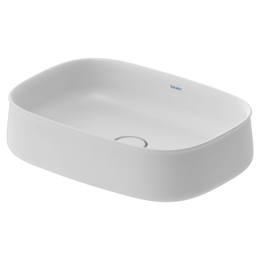 Lavabo à poser ZENCHA
55 x 39 cm, DuraCeram
poli, sans trop-plein, vidage
avec enjoliveur en céramique
incluse
