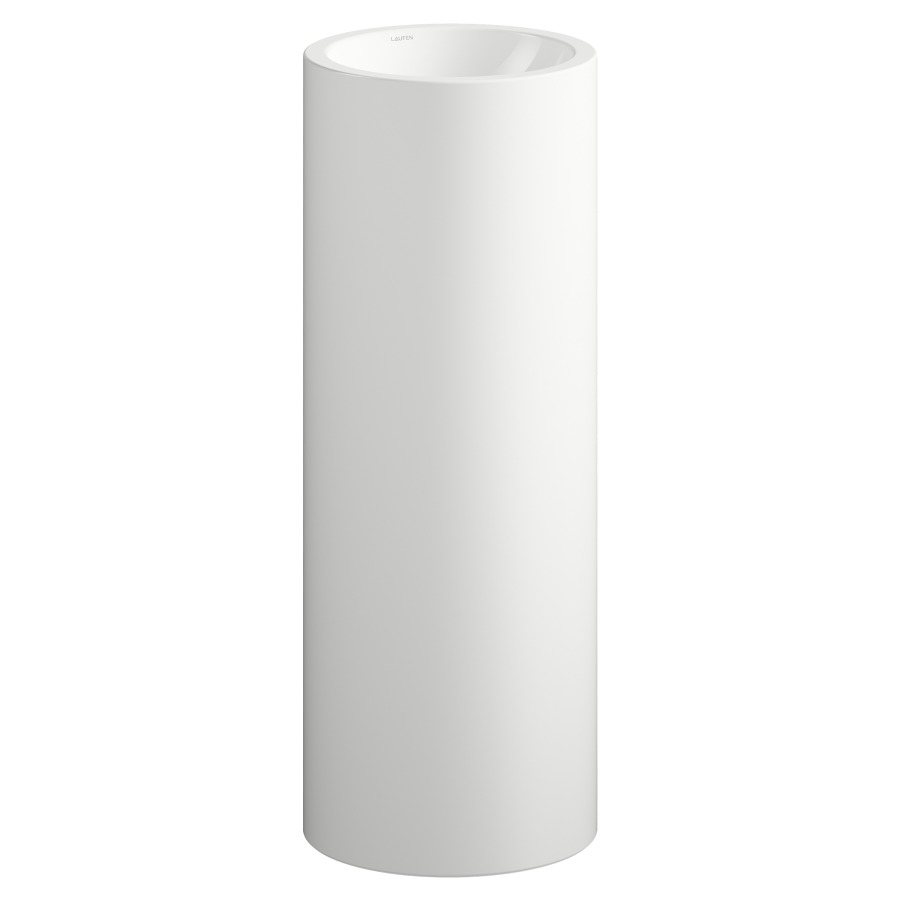 Lavabo Form
D 32,9 cm, colonne H 90 cm
acier vitrifié à l'intérieur
et à l'extérieur, sans
trop-plein, vidage avec plaque
chromée, matériel de fixation
et console murale blanc