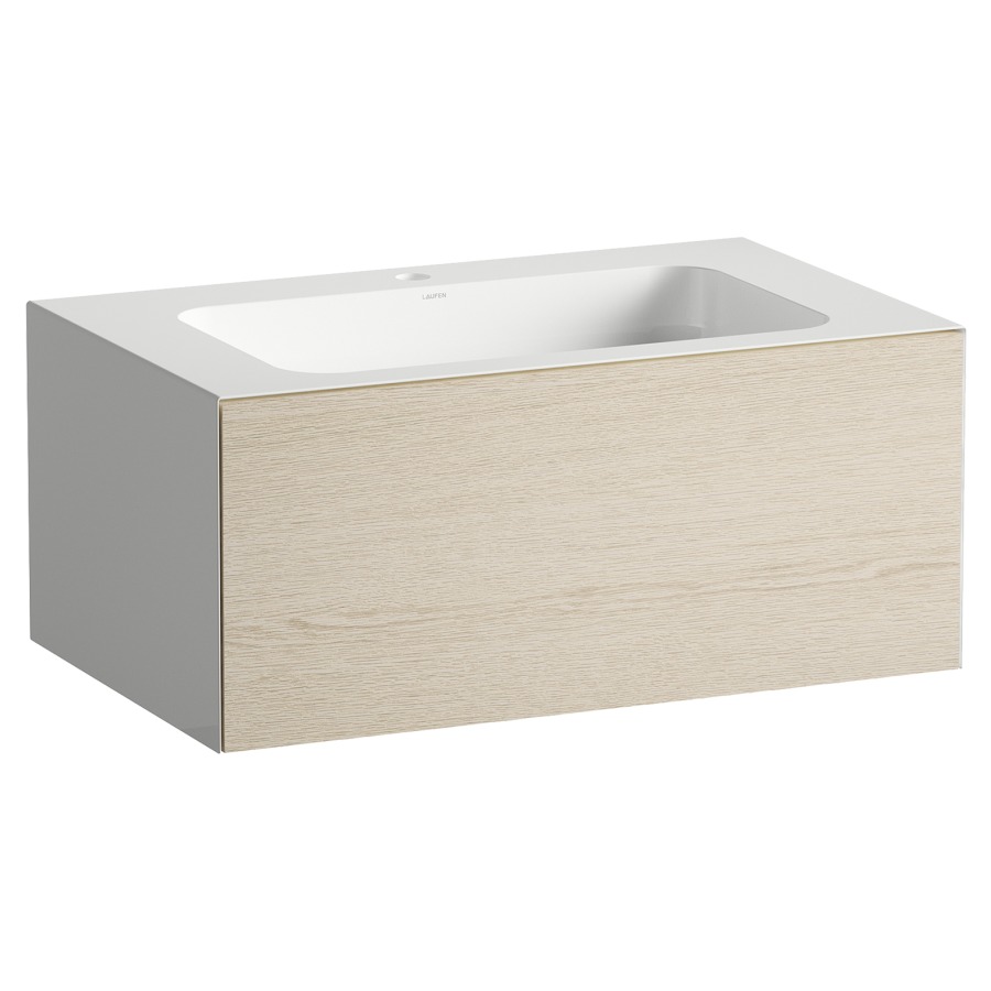 Lavabo FOLIO
80,4 x 50 x 35 cm
lavabo acier vitrifié blanc
sans trop-plein, meuble
inférieur avec tiroir à
extrait complet, Push-open
vidage avec plaque blanche
vitrifié, siphon gain de place
matériel de fixation