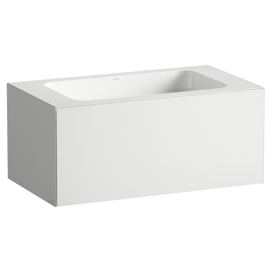Lavabo FOLIO
80,4 x 45 x 35 cm
lavabo acier vitrifié blanc
sans trop-plein, meuble
inférieur avec tiroir à
extrait complet, Push-open
vidage avec plaque blanche
vitrifié, Siphon gain de place
matériel de fixation