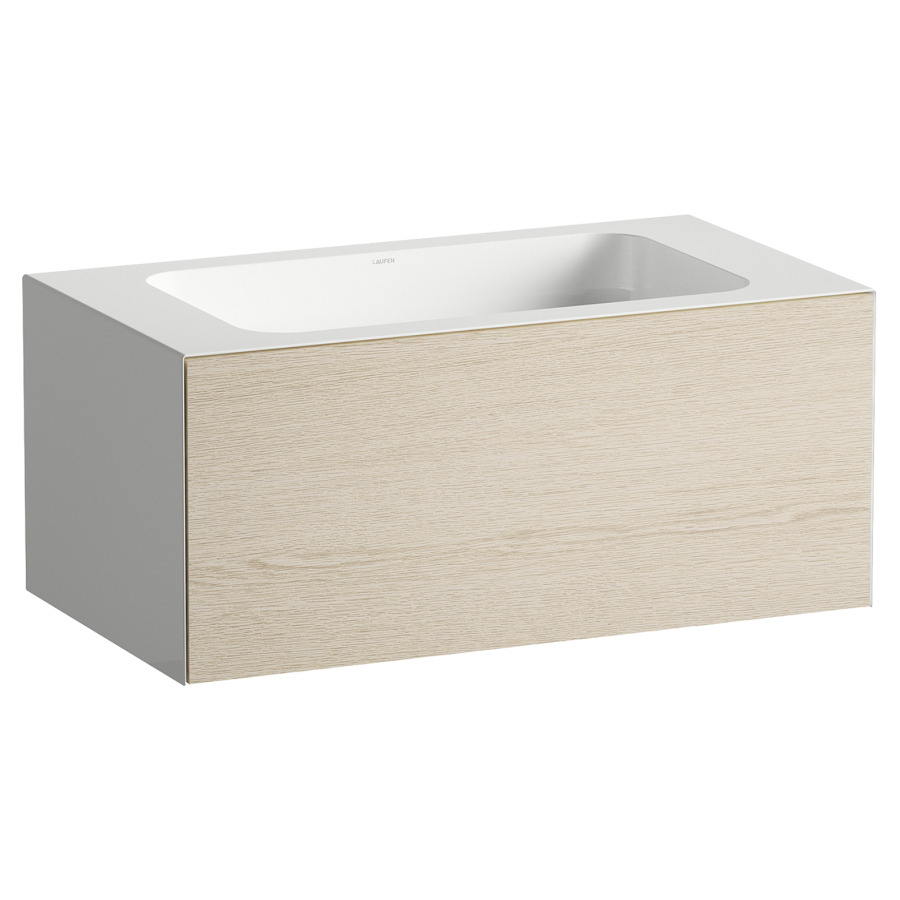 Lavabo FOLIO
80,4 x 45 x 35 cm
lavabo acier vitrifié blanc
sans trop-plein, meuble
inférieur avec tiroir à
extrait complet, Push-open
vidage avec plaque blanche
vitrifié, Siphon gain de place
matériel de fixation