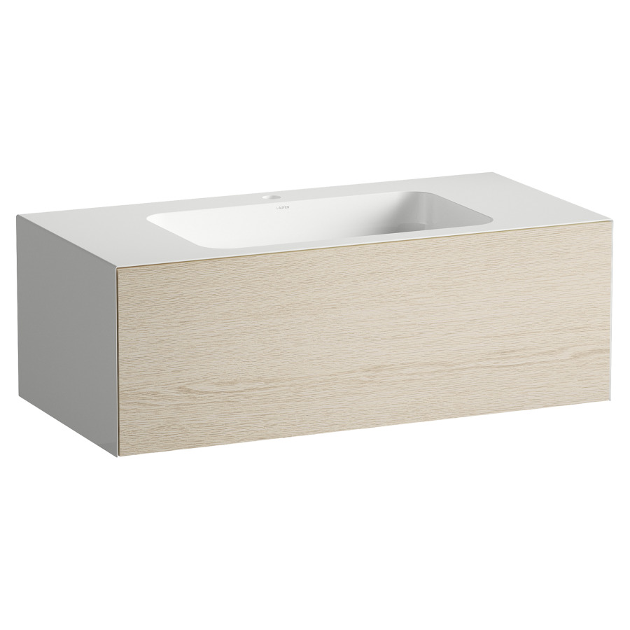 Lavabo FOLIO
100,4 x 50 x 35 cm
lavabo acier vitrifié blanc
sans trop-plein, meuble
inférieur avec tiroir à
extrait complet, Push-open
vidage avec plaque blanche
vitrifié, Siphon gain de place
matériel de fixation