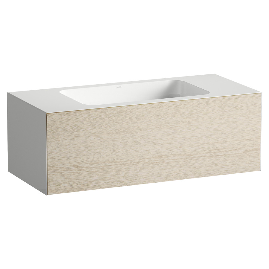 Lavabo FOLIO
100,4 x 45 x 35 cm
lavabo acier vitrifié blanc
sans trop-plein, meuble
inférieur avec tiroir à
extrait complet, Push-open
vidage avec plaque blanche
vitrifié, Siphon gain de place
matériel de fixation