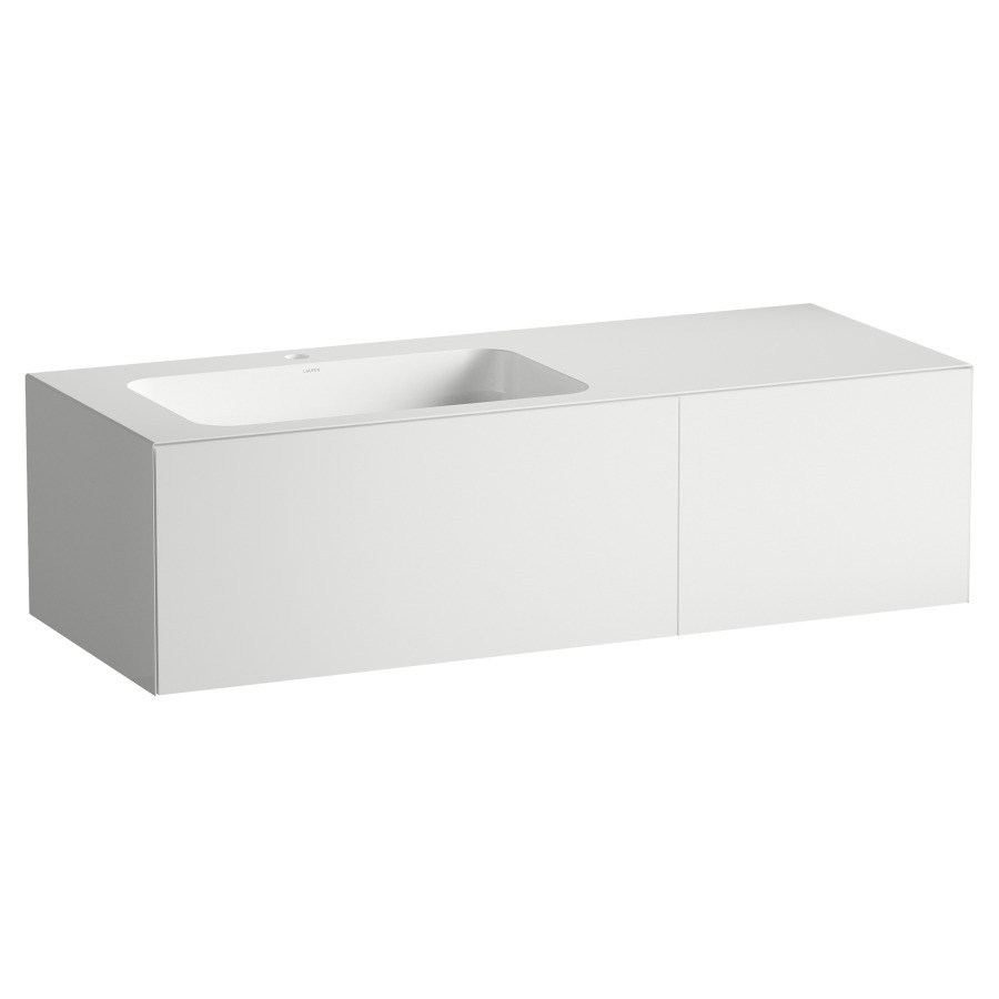 Lavabo FOLIO
125,4 x 50 x 35 cm
lavabo acier vitrifié blanc à
gauche, sans trop-plein
meuble inférieur avec 2
tiroirs à extrait complet
Push-open, vidage avec plaque
blanche vitrifié, siphon gain
de place, matériel de fixation