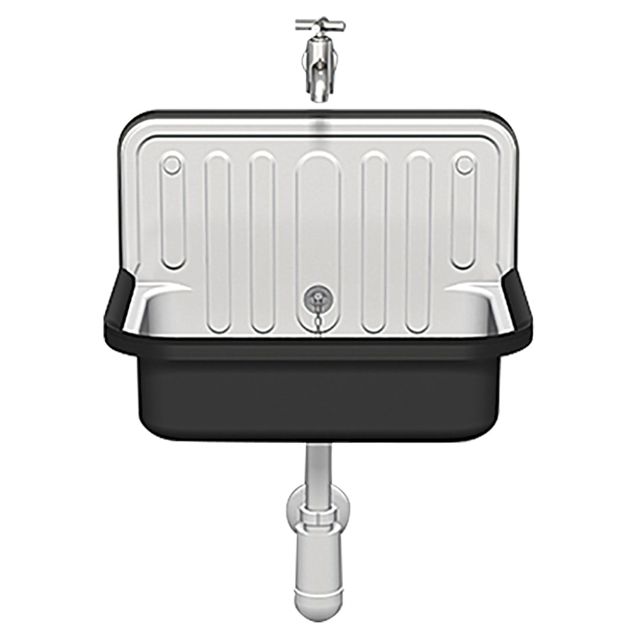 Poste d'eau Classics
51,0 x 33,0 x 36,5 cm
acier vitrifié, avec trop-
plein, bordure en plastique
noir foncé, dispositif de
trop-plein avec chaînette et
bouchon, siphon en plastique