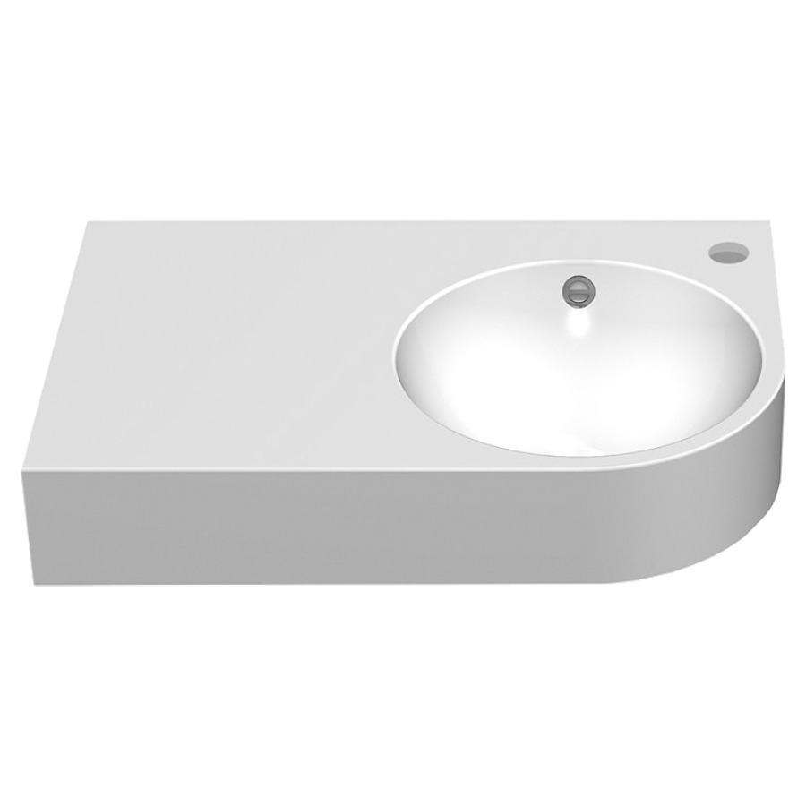 Lavabo Form
80 x 15 x 40 cm
barrières, lavabo rond à
droite, acier vitrifié, avec
trop-plein, matériel de
fixation
