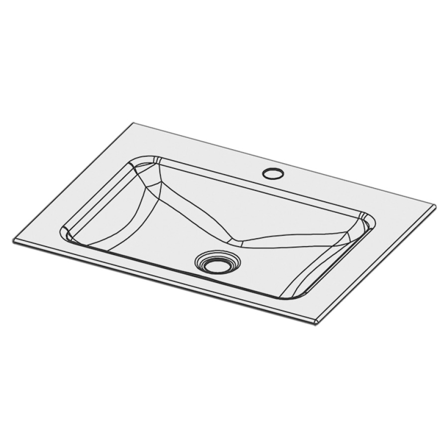Lavabo à insérer LOTUS
60 x 45 x 1 cm, acier
sans trop-plein, avec tablette
de robinetterie