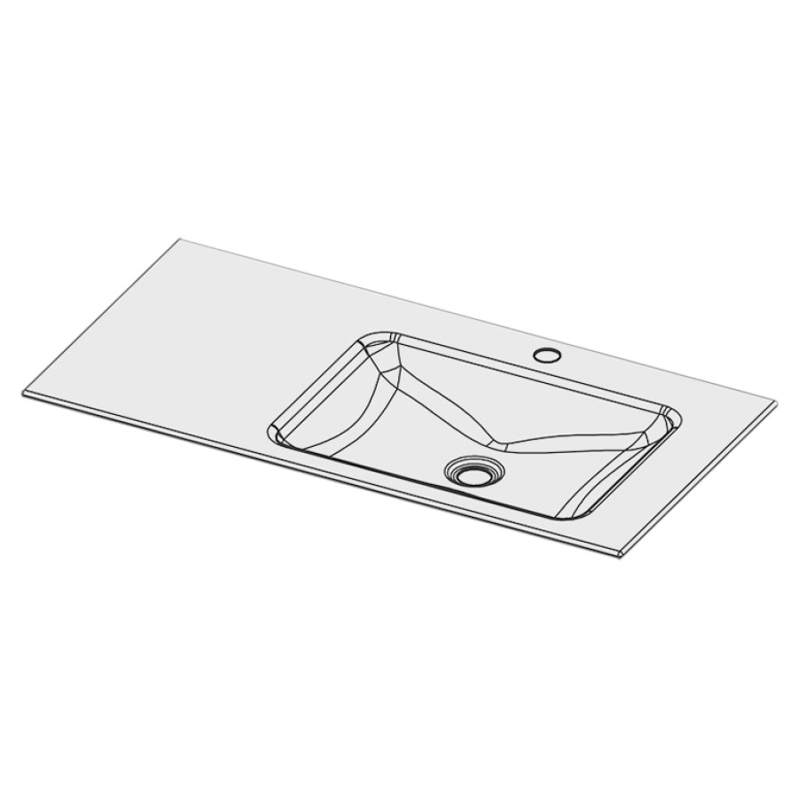 Lavabo à insérer LOTUS
90 x 45 x 1 cm, acier
sans trop-plein, avec tablette
de robinetterie, lavabo à
droite