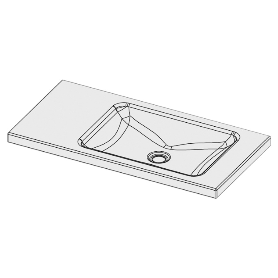 Lavabo à poser LOTUS
80 x 40 x 4 cm, acier
sans trop-plein, sans tablette
de robinetterie, lavabo à
droite