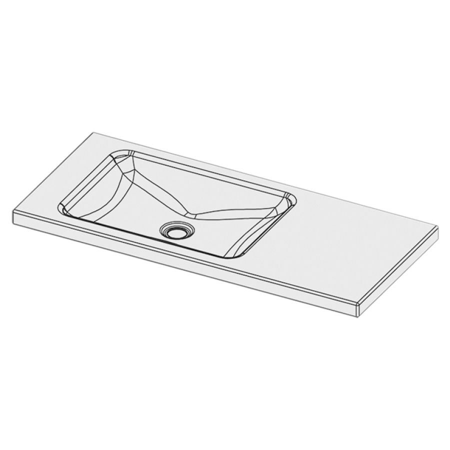 Lavabo à poser LOTUS
90 x 40 x 4 cm, acier
sans trop-plein, sans tablette
de robinetterie, lavabo à
gauche