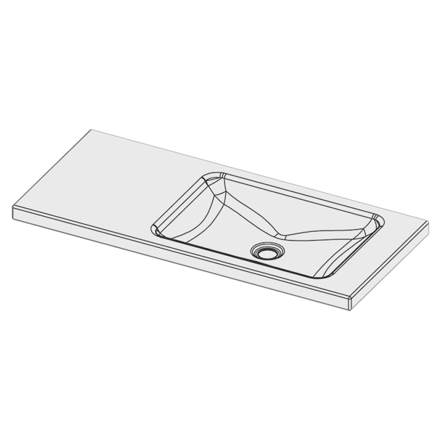 Lavabo à poser LOTUS
90 x 40 x 4 cm, acier
sans trop-plein, sans tablette
de robinetterie, lavabo à
droite
