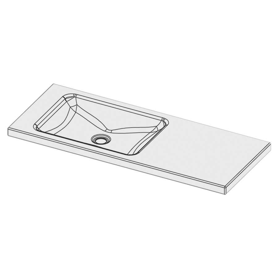 Lavabo à poser LOTUS
100 x 40 x 4 cm, acier
sans trop-plein, sans tablette
de robinetterie, lavabo à
gauche