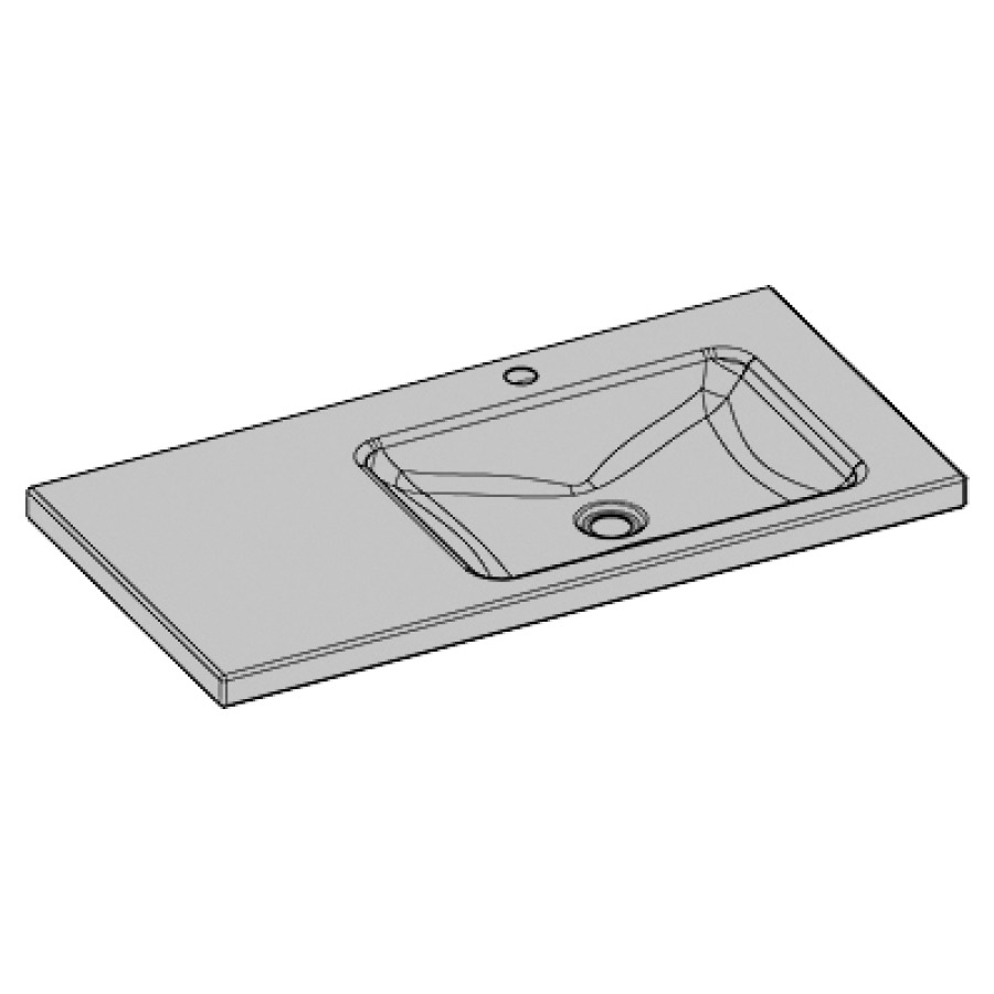 Lavabo à poser LOTUS
80 x 45 x 4 cm, acier
sans trop-plein, avec tablette
de robinetterie, lavabo à
droite