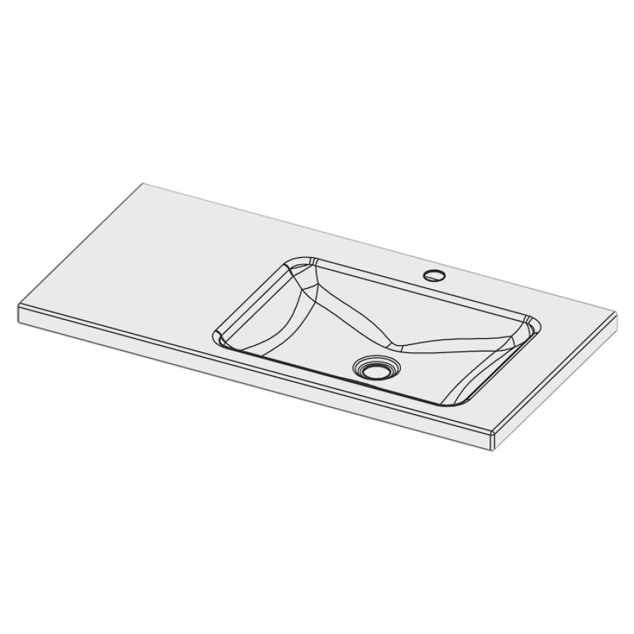 Lavabo à poser LOTUS
90 x 45 x 4 cm, acier
sans trop-plein, avec tablette
de robinetterie, lavabo à
droite