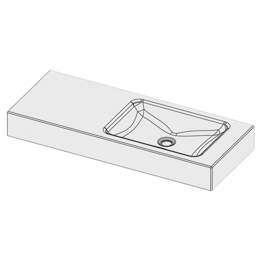 Lavabo à poser LOTUS
100 x 45 x 4 cm, acier
sans trop-plein, avec tablette
de robinetterie, lavabo à
droite