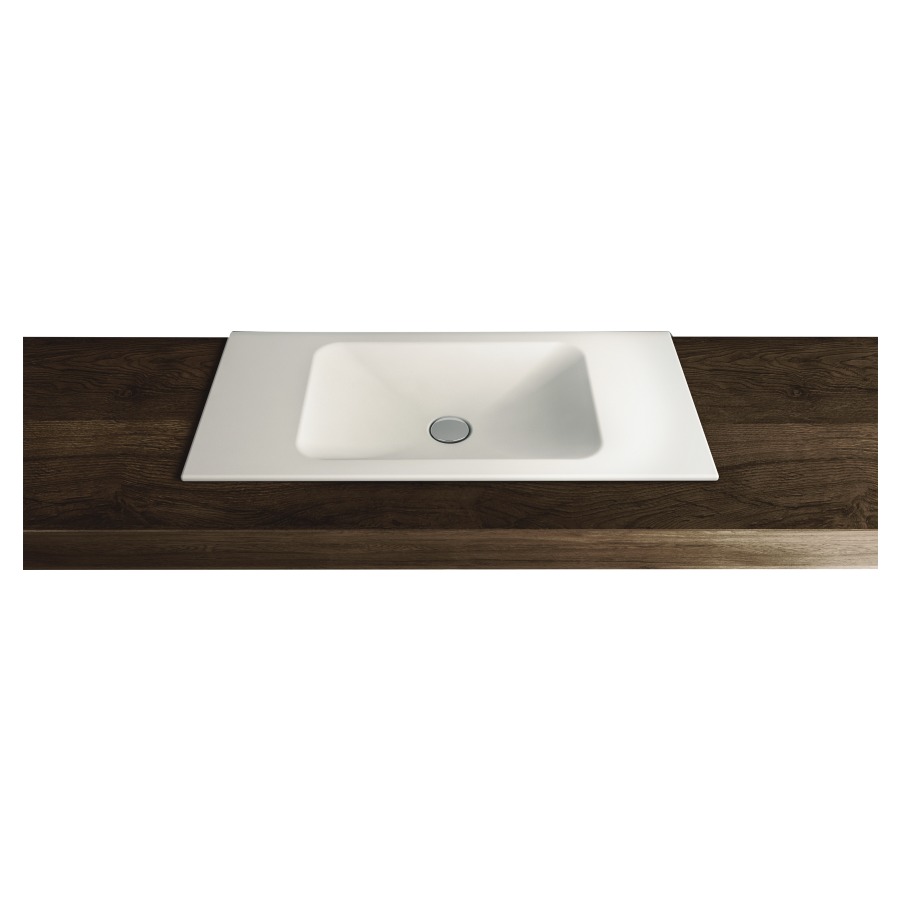 Lavabo à insérer LOTUS
100 x 40 x 1 cm, acier
sans trop-plein, sans tablette
de robinetterie, lavabo au
milieu